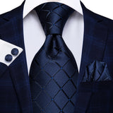 Funki Buys | Neckties | Men's 3 Pcs Navy Formal Silk Tie Set