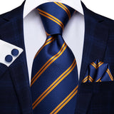 Funki Buys | Neckties | Men's 3 Pcs Navy Formal Silk Tie Set