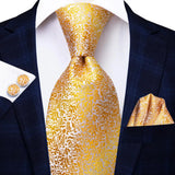 Men's 3 Pcs Classic Yellow Gold Tie Sets - Gold  - C-3164 - One Size - Silk - image 3