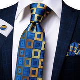 Funki Buys | Neckties | Men's 3 Pcs Luxury Gold Squares Tie Set