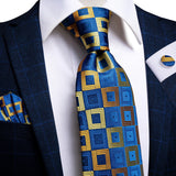 Funki Buys | Neckties | Men's 3 Pcs Luxury Gold Squares Tie Set