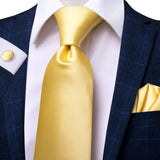 Men's 3 Pcs Classic Yellow Gold Tie Sets - Gold - C-3264 - One Size - Silk - image 9