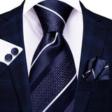 Funki Buys | Neckties | Men's 3 Pcs Navy Formal Silk Tie Set
