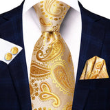 Men's 3 Pcs Classic Yellow Gold Tie Sets - Gold - C-3471 - One Size - Silk - image 14