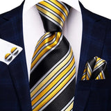 Men's 3 Pcs Classic Yellow Gold Tie Sets - Gold - C-3492 - One Size - Silk - image 15