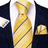 Men's 3 Pcs Classic Yellow Gold Tie Sets - Gold - C-3702 - One Size - Silk - image 12