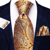 Men's 3 Pcs Classic Yellow Gold Tie Sets - Gold - C-3754 - One Size - Silk - image 16