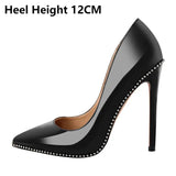 Women's Patent Black Studded Stilettos - Black - 12cm Heel - 46 B - Patent Leather - image 20
