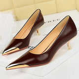 Women's Dress Shoes Metal Toe and Heel - Wine Red - 4.5cm Shoes - 40 B - PU Leather - image 24