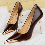 Women's Dress Shoes Metal Toe and Heel - Wine Red - 9.5cm Shoes - 40 B - PU Leather - image 19