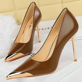 Women's Dress Shoes Metal Toe and Heel - Coffee - 9.5cm Shoes - 40 B - PU Leather - image 49