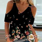 Women's Cut Out Buckle Strap Summer Top - Black/Orang - Cut Out Shirt - XXL - Polyester - image 28