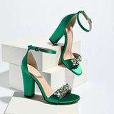 Funki Buys | Shoes | Women's Satin Crystal High Block Sandal
