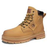 Men's High Top Boots Leather Work Boots - Yellow - 0229  / Work Dress Boot - 48 B - PU Leather - image 1