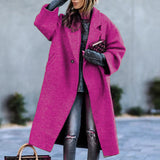 Women's Soft Woolen Loose Overcoat - Rose Red - Ladies Coat - XXL - Wool Blend - image 17
