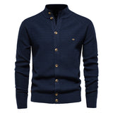 Men's Mock Neck Buttoned Cardigans - Black - Mock Neck Cardigan - XXL - Polyester - image 16