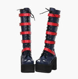 Women's Platform Chunky Buckle Boots - Blue/Red - Boots - 46 B - PU Leather - image 2