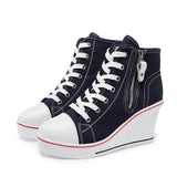 Women's High Platform Zipper Sneakers - Navy - Platform Sneakers - 43 B - Canvas - image 45