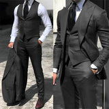 Men's Fashion Formal Wedding Tuxedos 3Pc - Dark Grey - 3 Pcs Suit - 6XL - Polyester - image 15