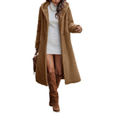 Women's Long Hooded Plush Jacket - Brown - Long Jacket - 2XL - Polyester/Plush - image 3