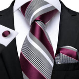 Funki Buys | Neckties | Men's 3 Pcs Crimson White Striped Tie Set