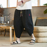 Men's Long Japanese Kimono Wide Shorts - Black - 1 / Japanese Long Shorts - 5XL     92 to 99kg - Linen - image 22