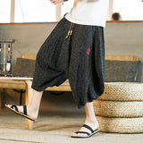 Men's Long Japanese Kimono Wide Shorts - Black - 1 / Japanese Long Shorts - 5XL     92 to 99kg - Linen - image 23