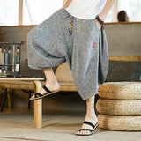 Men's Long Japanese Kimono Wide Shorts - Black - 1 / Japanese Long Shorts - 5XL     92 to 99kg - Linen - image 24