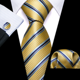 Funki Buys | Neckties | Men's 3 Pcs Yellow Navy Striped Formal Tie Set