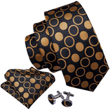 Funki Buys | Neckties | Men's 3 Pcs Black Gold Circles Formal Tie Set