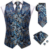 Men's 4 Pcs Luxury Blue Silver Tie Vest Set - Blue - 4pc Tie Set - MJ-0043 - 3XL - Silk - image 2