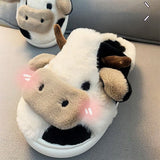 Women's Fluffy Winter Slippers - Coffee - Cow Slides - 36-37 - Plush - image 7