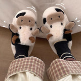Women's Fluffy Winter Slippers - Coffee - Cow Slides - 36-37 - Plush - image 3