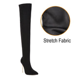 Women's Cloth Leopard Print Stiletto Boots - Black - Stretch - 45 B - Plush Stretch Material - image 40