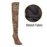 Women's Cloth Leopard Print Stiletto Boots - Khaki - Leopard Print Stretch - 45 B - Plush Stretch Material - image 34