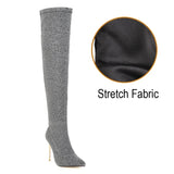 Women's Cloth Leopard Print Stiletto Boots - Grey - Stretch - 45 B - Plush Stretch Material - image 37