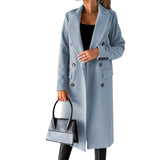 Women's Double Breasted Long Overcoat - Khaki - Women's Jacket - XXXL - Polyester - image 1