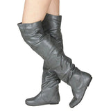 Women's Over Knee Ruched Flat Boots - Grey - Over Knee Boots - 45 B - PU Suede Leather - image 25