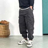 Men's Loose-Fitting Cargo Track Pants - Black - 5XL - Polyester - image 3