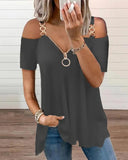 Women's Chain Link Strap Zipper Shirt - Blue - Zip Top - 5XL - Polyester - image 12