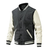 Men's Varsity Stand Collar Bomber Jacket - Black - Bomber Jacket - 4XL - PU Leather - image 5