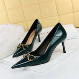 Women's Patent Metal Buckle Luxury Heels - Green - 7cm Heels - 43 B - PU Leather - image 42