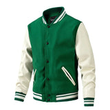 Men's Varsity Stand Collar Bomber Jacket - Green - Bomber Jacket - 4XL - PU Leather - image 31