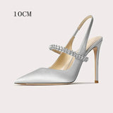 Women's Luxury Diamante Satin Stilettos - Silver - 10 cm Heel Shoes - 45 B - Satin - image 12