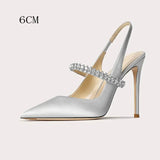 Women's Luxury Diamante Satin Stilettos - Silver - 6 cm Heel Shoes - 45 B - Satin - image 11