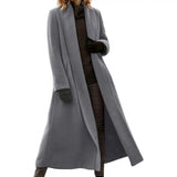 Women's Long Woolen Cardigan Coat - Grey - Jacket - 3XL - Wool Blend - image 16