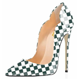 Women's Colored Checkered Patent High Heels - Green/White - 12cm Heel - 44 B - PU Leather - image 24