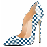 Women's Colored Checkered Patent High Heels - Blue/White  - 12cm Heel - 44 B - PU Leather - image 23