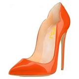 Women's Colored Checkered Patent High Heels - Orange - 12cm Heel - 44 B - PU Leather - image 19