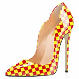 Women's Colored Checkered Patent High Heels - Red/Yellow - 12cm Heel - 44 B - PU Leather - image 32